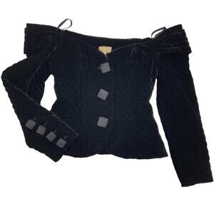 Paule Ka Bolero Style Velvet Quilted Long‎ Sleeve Short Jacket Size 6